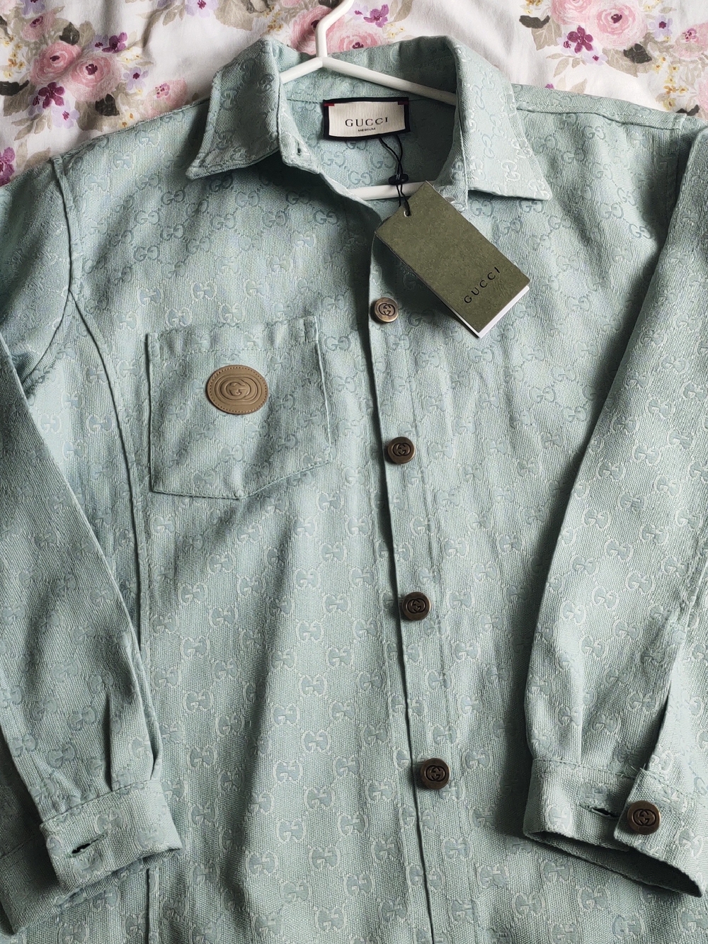 Gucci Mint Green Monogram Button-Front Jacket